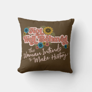 Coussin Femmes Autonomisation écriture rétro hippie floral
