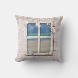 Coussin Fenêtre de plage tropicale Bois blanc Élégant Chic