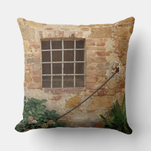 Coussin Fenêtre et mur en pierre ancienne, Pienza, Italie