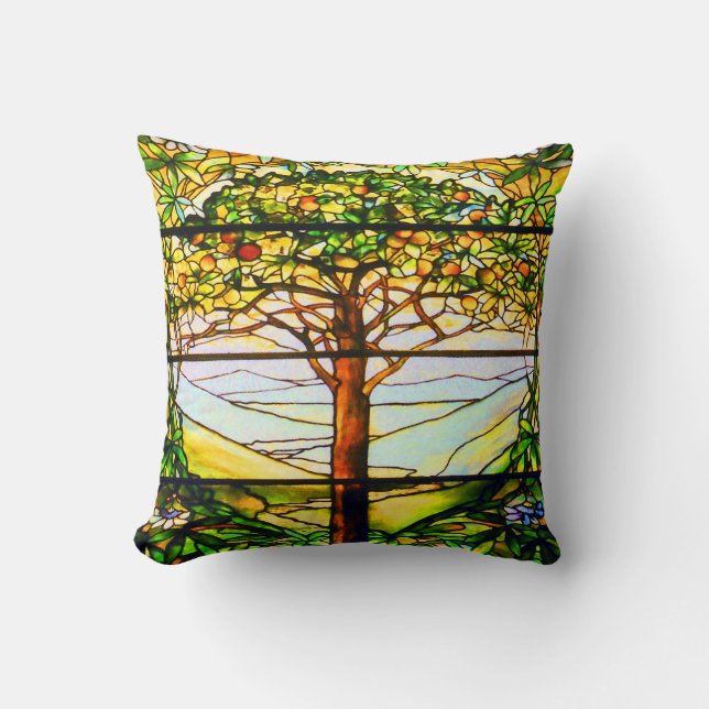 Coussin Fenêtre Tiffany Pittoresque Paysage de l'arbre (Recto)