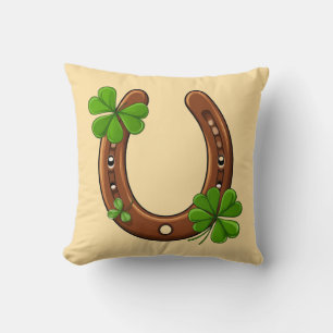 Coussin Fer à Cheval Chanceux Avec Trèfles Verts
