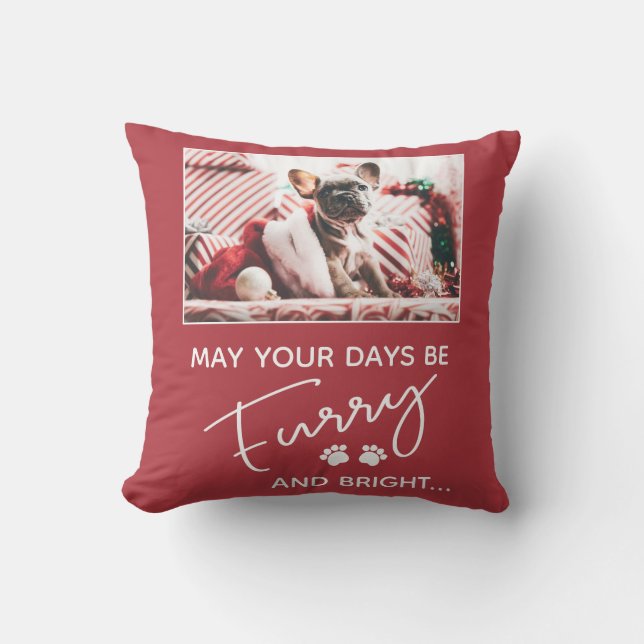 Coussin Fer Noël rouge avec photo et pattes blanches (Recto)