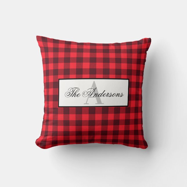 Coussin Ferme Buffalo Plaid Nom de famille et monogramme (Recto)