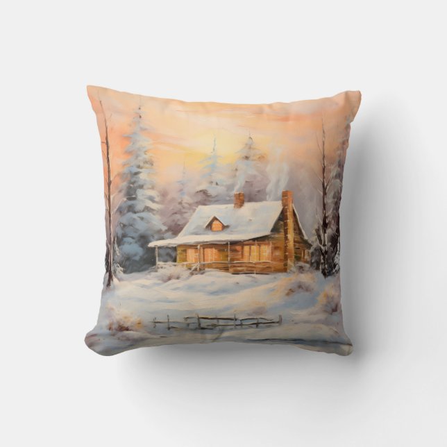 Coussin Ferme confortable dans un paysage enneigé peinture (Recto)
