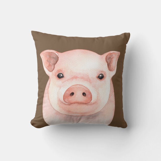 Coussin Ferme d'aquarelle de petit cochon rose Piglet (Recto)