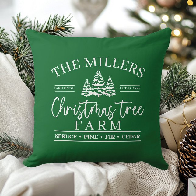 Coussin Ferme de Noël (Custom Family Name Christmas Tree Farm Throw Pillow)
