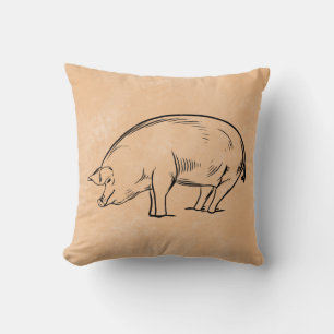 Coussin Ferme drôle Pays Marron Tan Porc Fermier Lancer