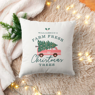 Coussin Ferme familiale de Noël frais Arbres de Noël rose 