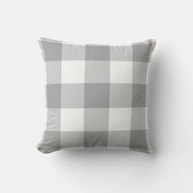 Coussin Ferme Gris Buffalo Check Plaid Rustique (Recto)