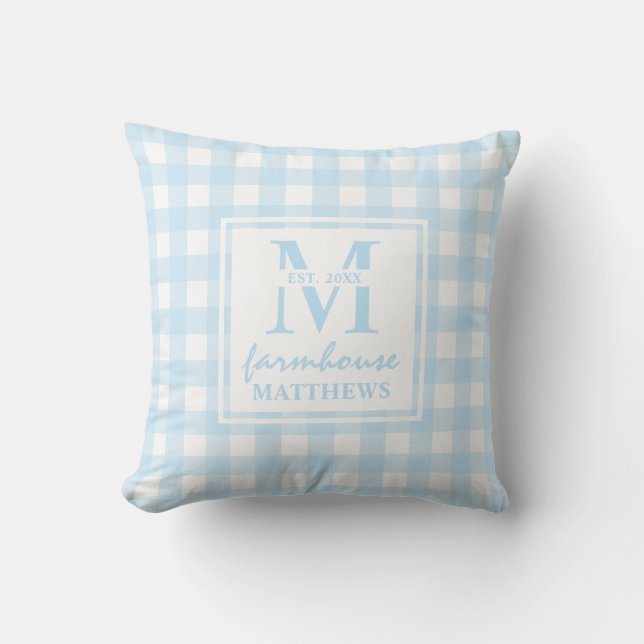 Coussin Ferme moderne Bébé Bleu Grand En vichy Personnalis (Recto)