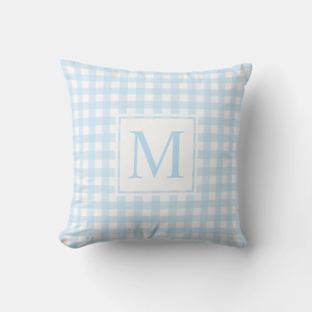 Coussin Ferme moderne Bébé Bleu Moyen En vichy Monogramme (Recto)