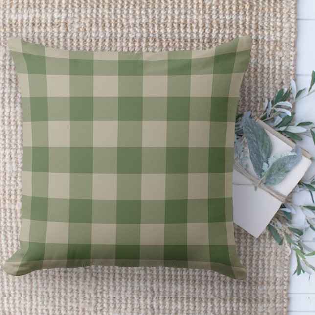 Coussin Ferme moderne Plaid Buffalo vert et beige (Modern farmhouse throw pillow green and beige buffalo plaid couch pillow )