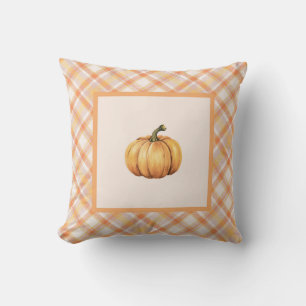Coussin Ferme Orange Citrouille Pastel Plaid Automne