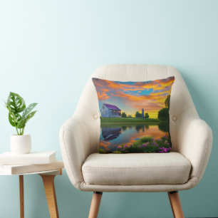 Coussin Ferme Purple Roof Pond à Sunrise