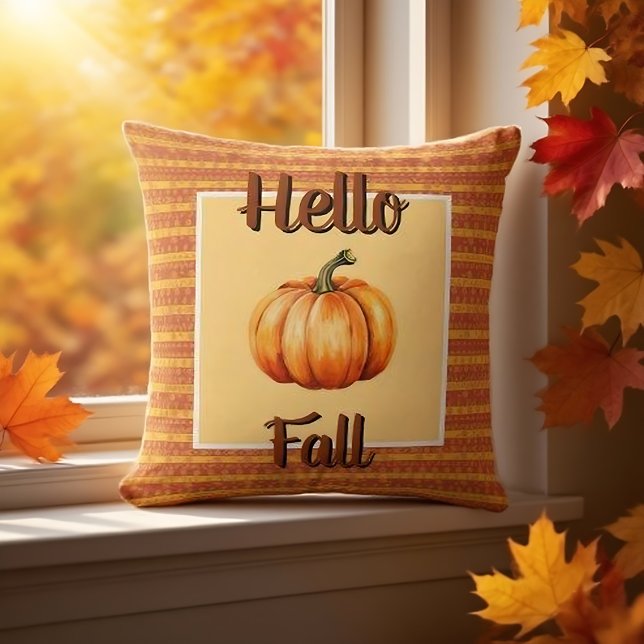 Coussin Ferme Rustic Orange Citrouille Bonjour Décor Autom (Hello Fall pillow adds rustic autumn warmth to your cozy home.)