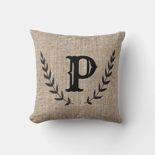 Coussin Ferme rustique toile de jute et botanique noire la (Recto)