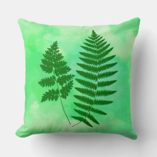 Coussin Fern Fronds, vert sur un Arrière - plan aquarelle