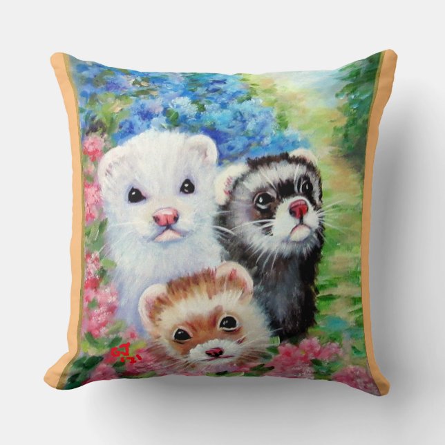 Coussin Ferrets et fleurs (Recto)
