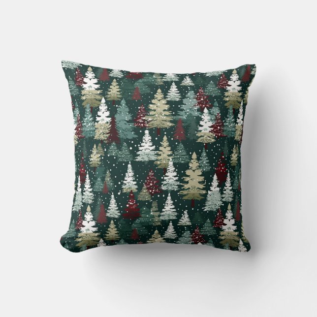 Coussin Festif Arbres de Noël Vacances hivernales de neige (Recto)