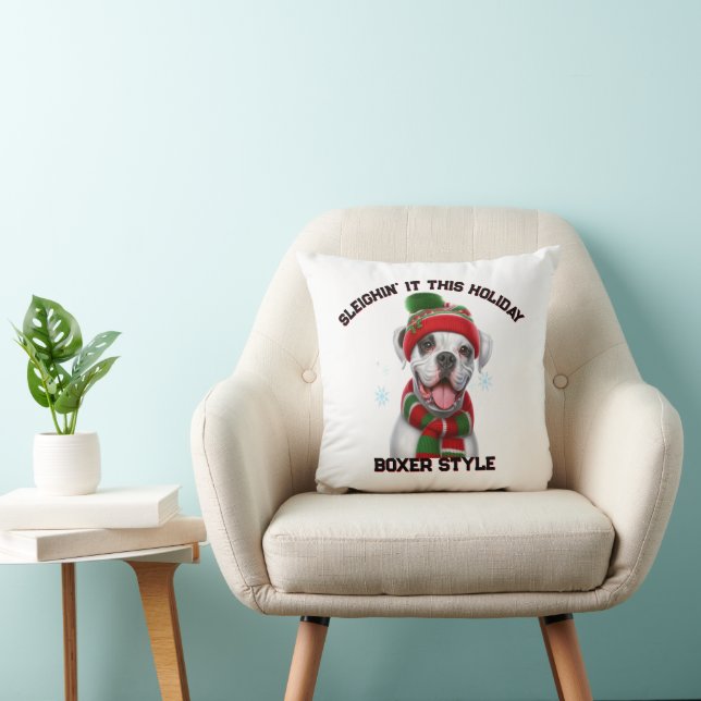 Coussin Festif Boxer Dog Sleighin'It This Holiday (Chaise)
