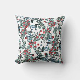 Coussin Festif de baies rouges et bleues à feuillage persi