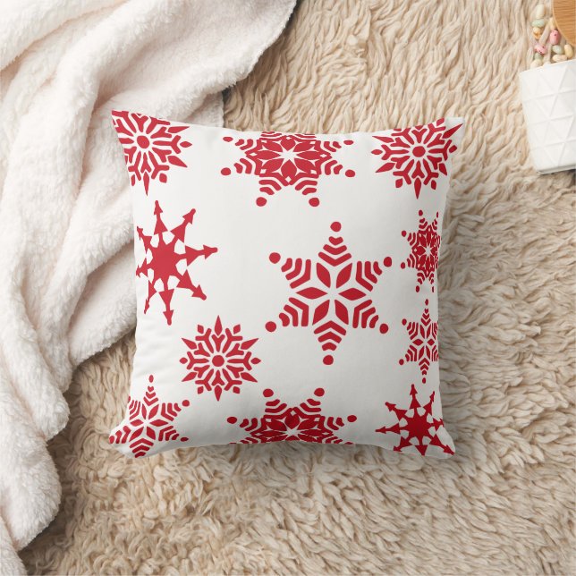 Coussin Festif de Noël Blanc Flèches de neige rouges Étoil (Couverture)