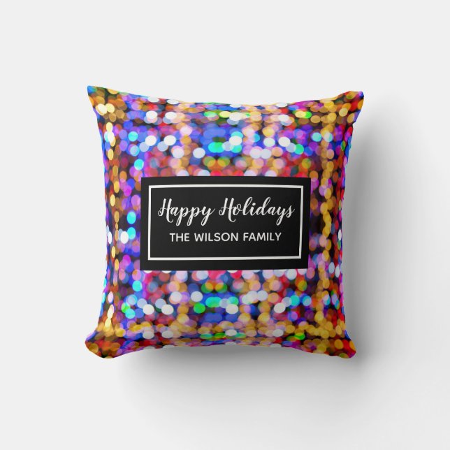Coussin Festif de Noël coloré Bokeh lumières personnalisée (Recto)