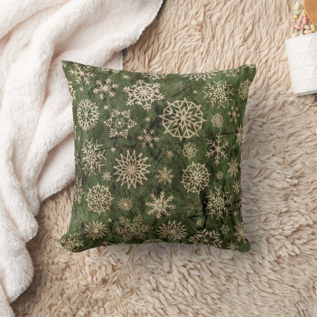 Coussin Festif Green White Snowflakes Noël (Couverture)