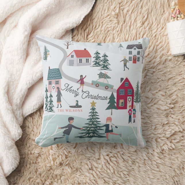 Coussin Festif hiver Noël Ville/Village Vacances (Couverture)