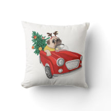 Coussin festif "Mignonne chien avec sapin de Noël"