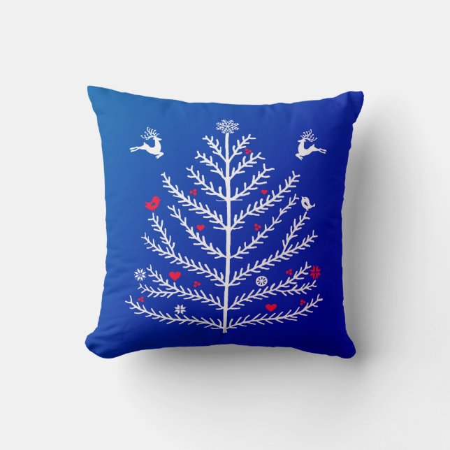 Coussin Festif Nordic Christmas Tree Cerf Bleu (Recto)