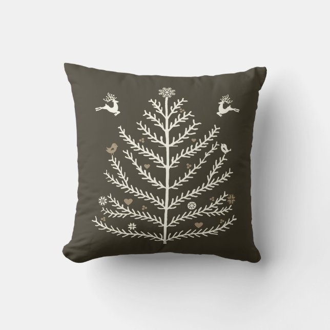Coussin Festif Nordic Christmas Tree Cerf Taupe Beige (Recto)