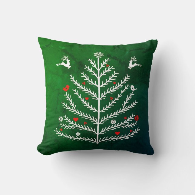 Coussin Festif Nordic Christmas Tree Deer Green (Recto)