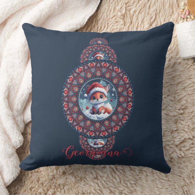 Coussin Festif personnalisé Kawaii Fox Ornamental Mandala (Couverture)