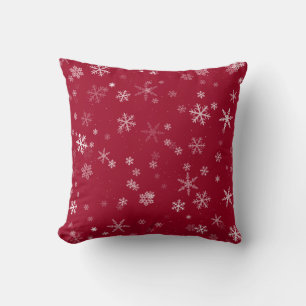 Coussin Festif Rouge blanc Motif de flocon de neige Noël