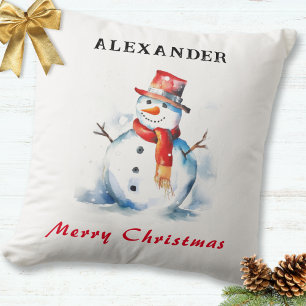 Coussin Festif Snowman Whimsical Custom Joyeux Noël