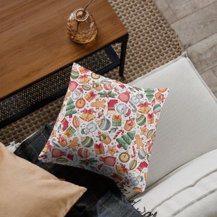 Coussin Festif traditionnel motif d'aquarelle Xmas Père No