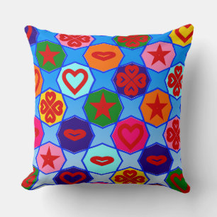 Coussin Festival des Coeurs et Formes sur Sky Blue