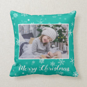 Coussin Festivals Green White Snowflake Noël 2 Photo