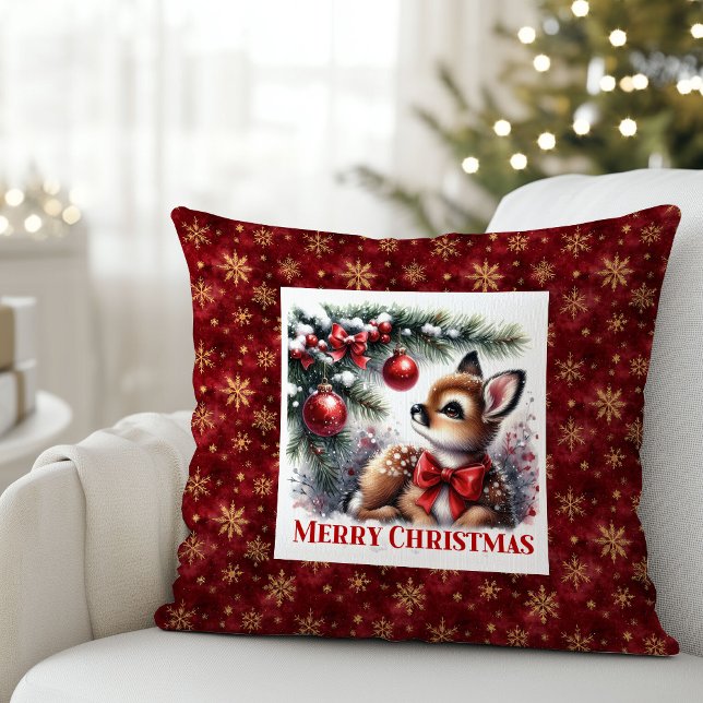 Coussin Festive Baby Fawn Snowy Forest Kids Gift Christmas (Festive Baby Fawn Snowy Forest Kids Gift Christmas Pillow

)