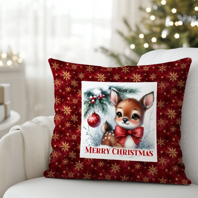 Coussin Festive Baby Fawn Winter Scene Kids Room Decor   (Festive Baby Fawn Winter Scene Kids Room Decor Christmas Pillow

)