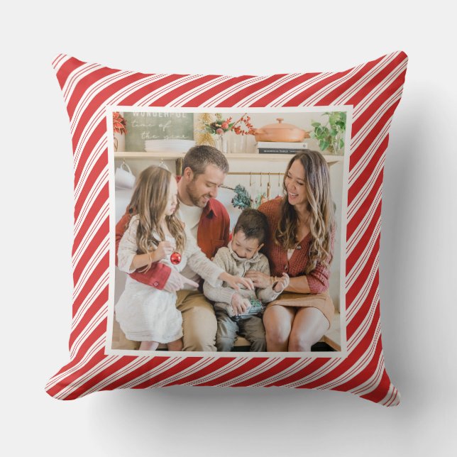 Coussin Festive Candy Cane Striped Christmas Red White  (Recto)