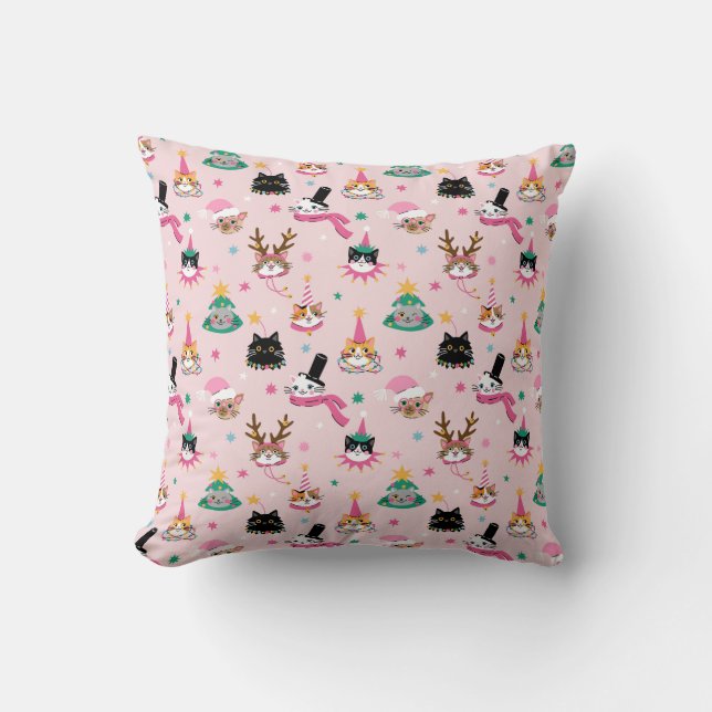 Coussin Festive Chat Faces en Motif Casquette de vacances (Recto)