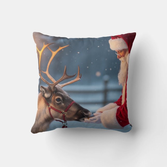 Coussin Festive Christmas Throw Pillow, Reindeer & Snowman (Verso)