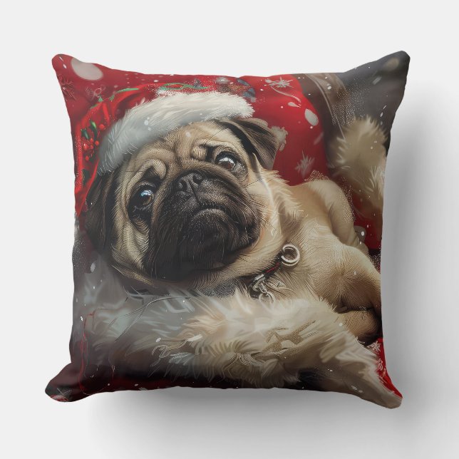 Coussin Festive de Noël de chien carlin (Recto)