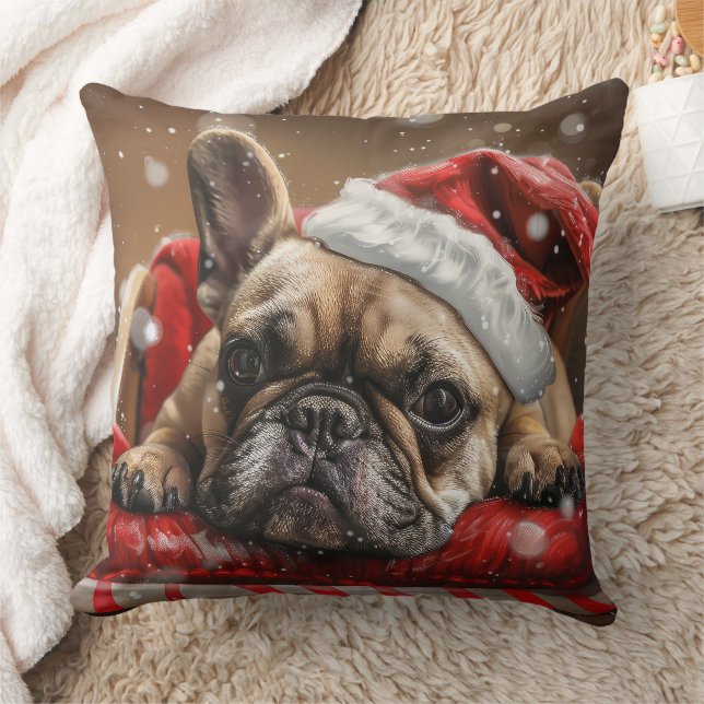 Coussin Festive de Noël de Chien de taureaux français (Couverture)
