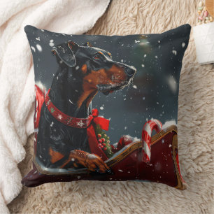 Coussin Festive de Noël de chien Doberman