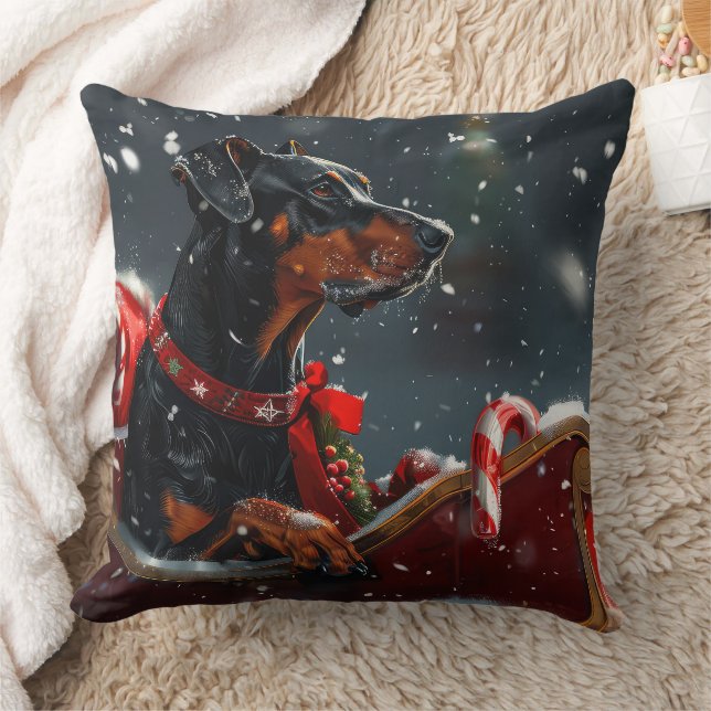 Coussin Festive de Noël de chien Doberman (Couverture)