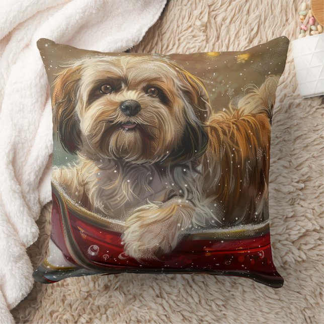 Coussin Festive de Noël de chien Lhasa Apso (Couverture)