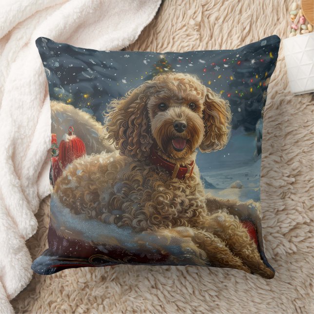 Coussin Festive de Noël du chien de caniche (Couverture)